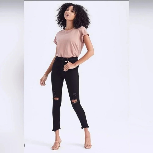 Abercrombie and Fitch 24 00R High Rise Super Skinny Ankle Distressed Black Jeans - Picture 1 of 11